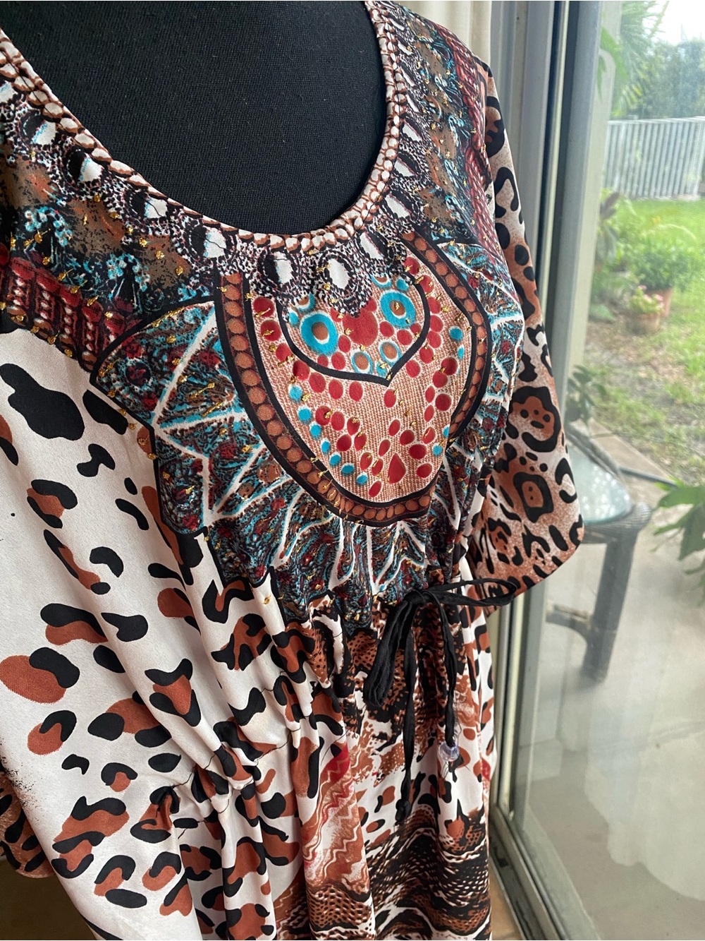 Boho Embellished Animal Print Women’s caftan dress- Brown & Black